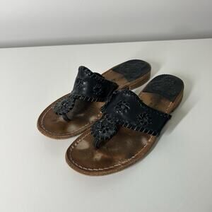 Jack Rogers Sandals Women’s 8 Black Heritage Leather Slip-On Flat Thong Slip On